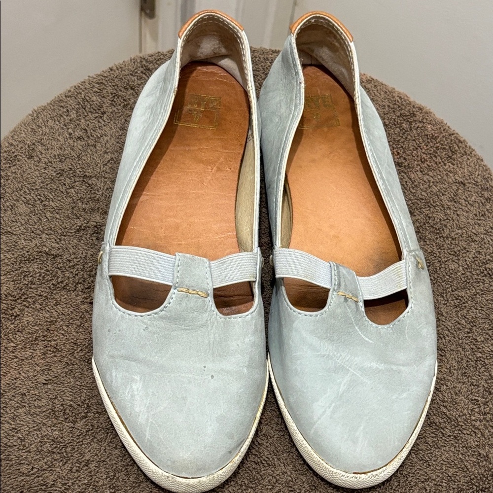 Frye Light Blue Suede Flats with Elastic Strap